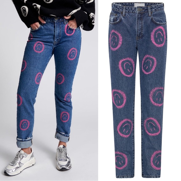 One Teaspoon Awesome Baggies High Waist Straight Leg Denim Jeans NWT Rosewood - Picture 2 of 9